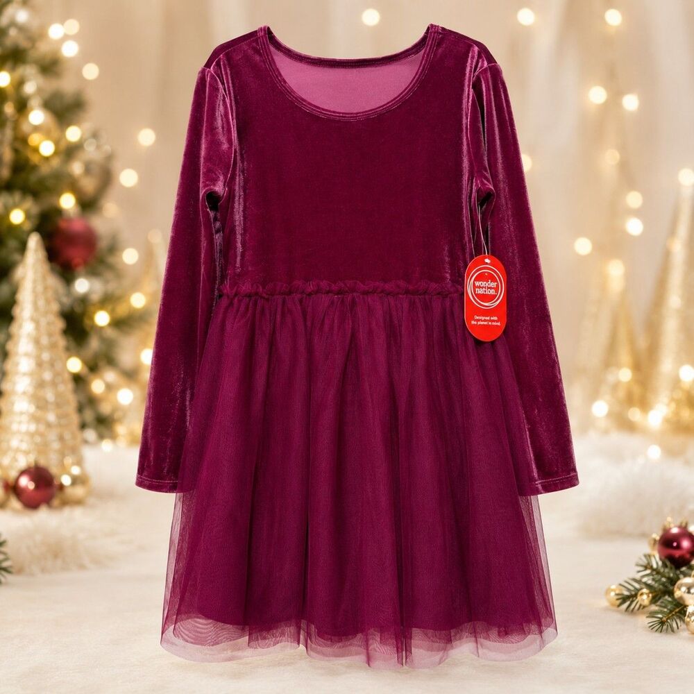 Wonder Nation Girls Size 10 Burgundy Velvet Tulle Holiday Dress NWT